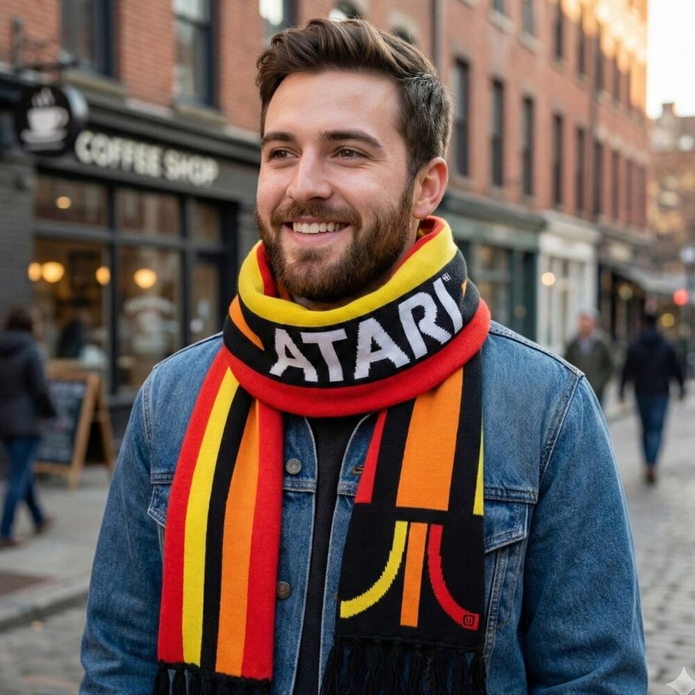 RARE Atari 4 Life Knit Scarf Manufacturer Sample 2018 Retro Gaming Arcade Stripe